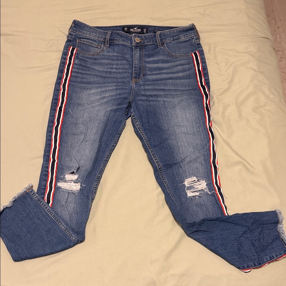 Hollister Blue Jeans with Red and White Accents